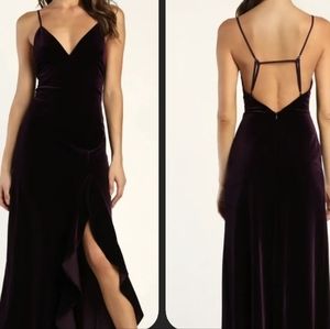 Lulu's You Look Stunning Dark Purple Velvet Ruffled Maxi Dress